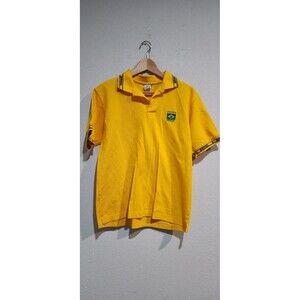 Brazil Soccer Polo Shirt Embroidered logo Men's Medium Yellow/green